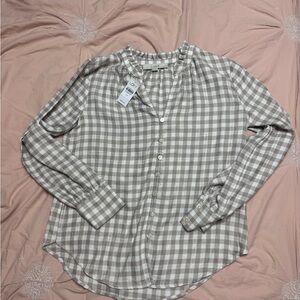 LOFT Gray and White with gold, Button Down Shirt